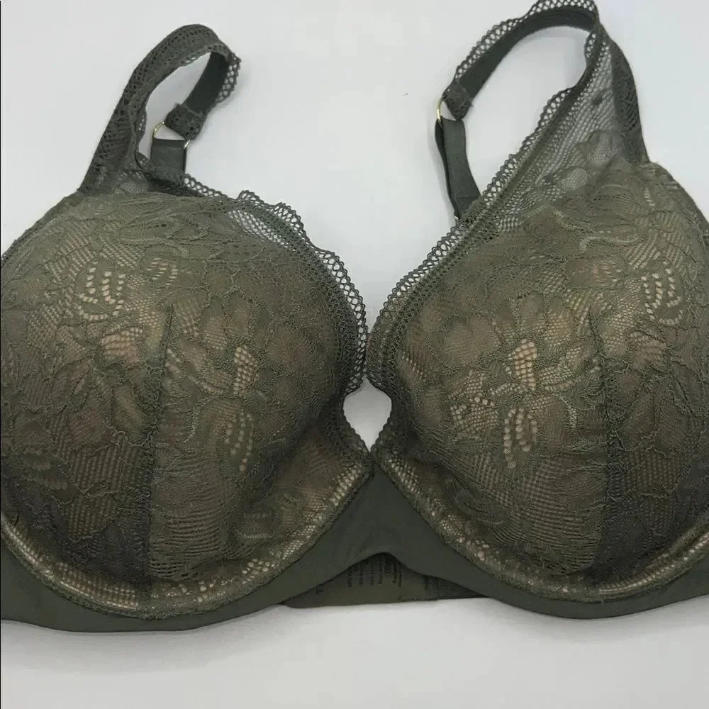 THIRDLOVE Olive Green Graphic Lace Plunge Bra-40D